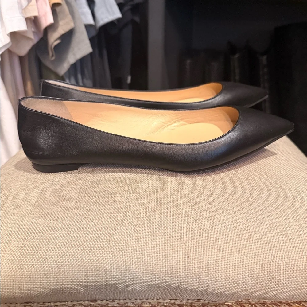 Christian Louboutin Black Pointed Toe Flats Red Sole bottom Size 39 leather - Picture 7 of 11